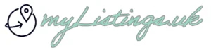 mylistings.uk logo with a location pin icon and cursive text