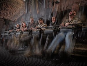 The London Dungeon 4 People experiencing a drop tower ride, showing a mixture of excitement and fear.